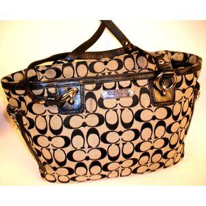 COACH Black & Silver GALLERY Shoulder Bag Signature Fabric & Leather F19249.